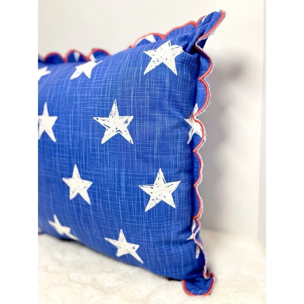 Scalloped Edge Printed Star Square Throw Pillow‎ Blue White - Sun Squad
